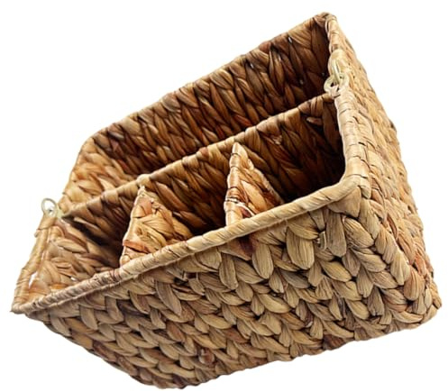 DECOMELODY Panier De Rangement Pour Couverts Tressé En Jacinthe D'eau Compartiments, Léger Et Portable, Poignée Ergonomique, Multifonction Cuisine Et Repas, Panier à Couverts Pratique Et Design
