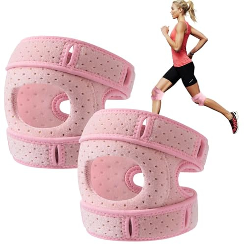 Rodillera Ajustable para Menisco y Ligamentos, Estabilizador de Rótula para Rodillera, Soporte para Tendón Rotuliano, Ideal para Artritis, Rehabilitación y Prevención de Lesiones, 1 Paire (Rosa)