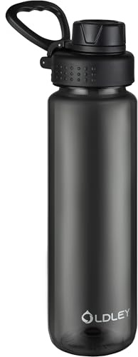 OLDLEY 1L/32oz Water Bottle BPA Free Tritan 1 Litre Clear Water Bottle with Screw Lid & Carry Loop Reusable Leakproof Drinking Bottle for Sports, Gym, School, Outdoor (Black)
