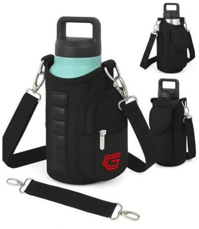 GYMCORE Magnetic Water Bottle Holder Bag – Shoulder Strap Carrier with Pocket & Key Hook - Secure Magnet Clip for Gym Rack, Walks, Outdoor Sports Fit Bottles Bag - Men and Women Gear, Black/Red