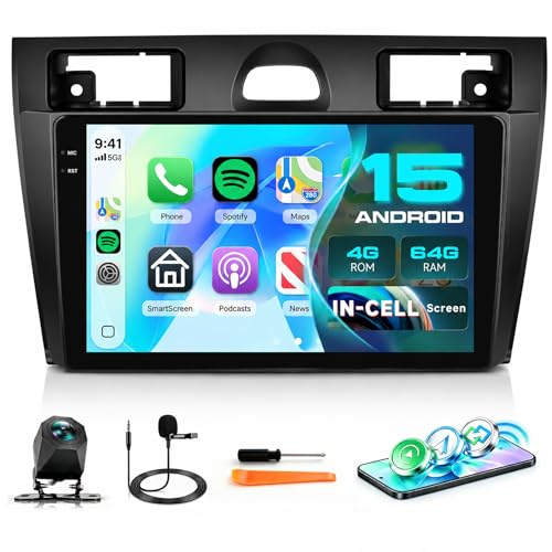 4G+64G Car Stereo Radio for Ford Fiesta 2002-2008 5GWifi, Hodozzy 9 1280P Incell Touchscreen Radio with DSP Wireless Carplay Android Auto Bluetooth 5.0 GPS FM/RDS Mirrorlink SWC Reverse Camera