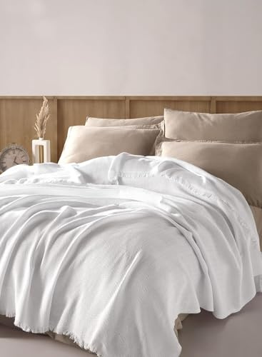 BOHORIA® Tagesdecke Sera | 100% Recycled Baumwolle | Oeko-Tex® | Bettüberwurf Wohndecke Wendedecke Sofadecke | extra-groß (Pearl, 220 x 240 cm)