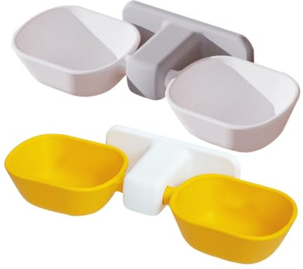 ifundom 2Pcs Dual Pet Food Feeder Bowl Wall-mounted Cat and Dog Feeding Dish with Water Dispenser Bite-resistant Safe Material Convenient for Home and Pet Store Use Yellow White