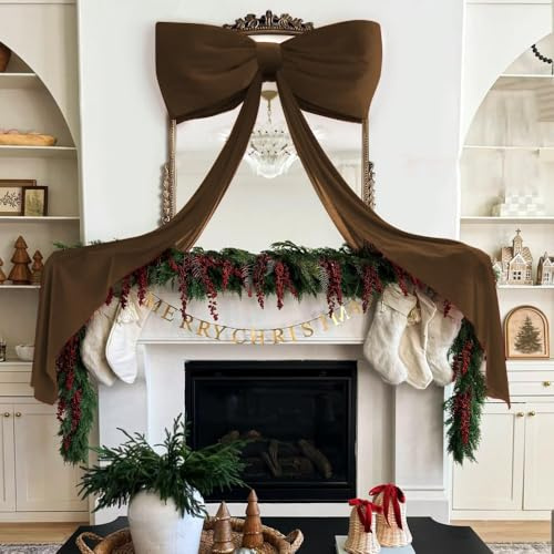 Large Christmas Bowknot Ornaments,Xmas Tree Topper Bows,Elegant Ribbon Bowknot Decorations,Christmas Wreaths Bow(Brown)