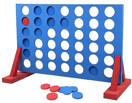 Relaxdays Vier Gewinnt XXL, Outdoorspiel, Kinder & Erwachsene, HBT 49x73x33cm, Vier in Einer Reihe, Eva-Schaum, blau-rot