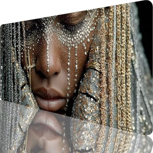 Schwarz Mauspad XXL 900x300x3 mm, Groß Gaming Mauspad Afrikanische Frau Desk Mat mit Vernähte Kanten, Wasserdicht Anti-Rutsch Mousepad Verbessert Präzision und Geschwindigkei für Büro Zuhause l-7724