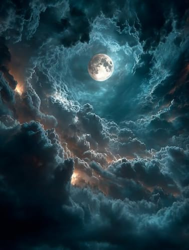 Malen Nach Zahlen Erwachsene Cloud, Malen Nach Zahlen Leinwand Mond, DIY Basteln Erwachsene Mit Pinseln und Acrylfarbe, Paint by Numbers Adult Kits, Geschenke, Herbst Deko Wohnzimmer, 40x50cm P-1539