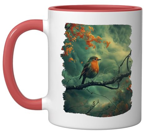Robins Lovers Robin Ceramic Mug, Red/White