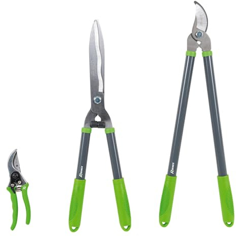 BM TOOLS Lot 3 Outils de Jardinage coupants Sécateur 8 Cisaille Haies, Coupe Branches Lame en Acier