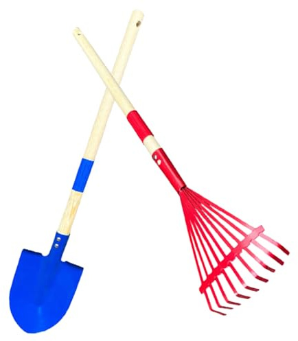 BUBEFSKD 2-teiliges, kindersicheres Holzrechen, Schaufel Set für Gartenarbeit, Sandspiel, Abnehmbarer, Holzkonstruktion, Gartenspielzeug, kleine Hände, Gartenwerkzeug