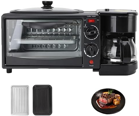 Estación de Desayuno 3 en 1, Máquina Multifuncional de 1100 W, Horno de Sartén Antiadherente, Cafetera, Temperatura de 3 Velocidades, Temporizador de 30 Minutos, Máquina de Desayuno Para Cocinas de Ap