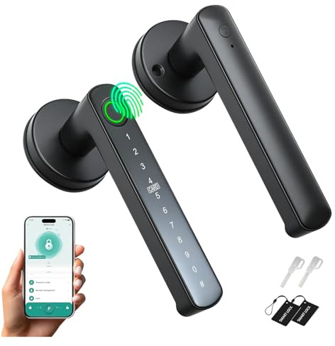 Smart Door Lock 6 in 1 for Wood Door, Home Bedroom Hotel Office Apartment | Smart Lock with APP/IC Card /NFC /Password /Fingerprint /Keys, Anti-spy + Temporary Password + Low Battery Reminder