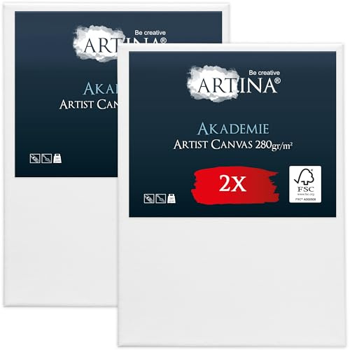 Artina 2er FSC® Set bespannte Keilrahmen Leinwände zum Bemalen | 30x40cm Canvas 100% Baumwolle Acryl Leinwand Rahmen zum Malen Acrylfarben bespannt Künstlerbedarf Akademie