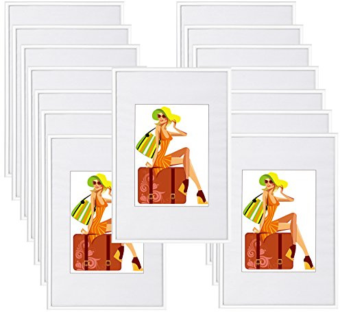 WOLTU Bilderrahmen 10x15, 15er set, Kunststoff Fotorahmen mit Passepartout | Weiß, Posterrahmen New Lifestyle für Poster, Fotos, bruchsichere PS-Platte, aufhängbar u. aufstellbar, Collage-Wanddeko