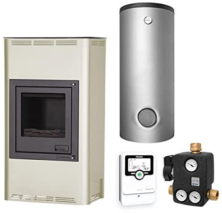 Aquaflam KS0714 17 Basic Creme Wasserführender Kaminofen Komplett-Set + Pufferspeicher TPSM 825