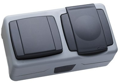Interruptor + Enchufe Schucko 2p+TT Superficie Makel IP55 36064202