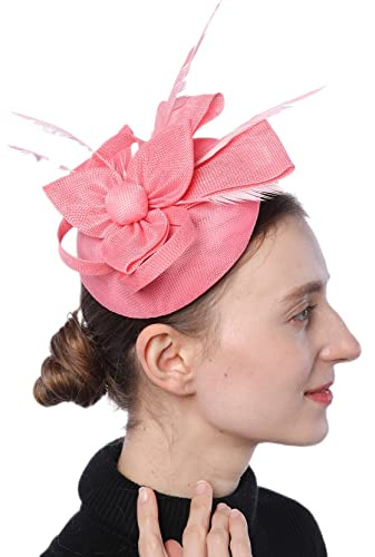 Coolwife Fascinators Pillbox Hut Sinamay Feder Blume Derby Ball Hochzeit Kirche Party Haarspange (Rosa)