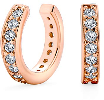 Fascia Per Orecchini A Elica Con Clip Per Cuffie Auricolari In Zircone Cubico Minimalista Pavé CZ Placcato In Oro Rosa .925 In Argento Sterling