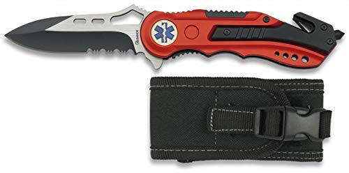 Navaja con insignia TECNICO EMERGENCIA SANITARIA Seguridad con Funda 8,1 cm para Caza, Pesca, Camping, Outdoor, Supervivencia y Bushcraft Albainox 19495GR1003 + Portabotellas de regalo