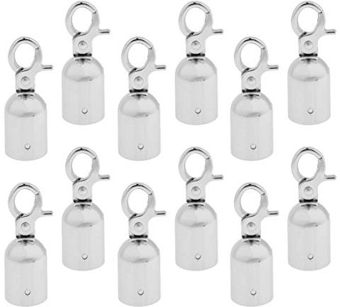 12 Pieces Crochet Robuste en Métal Embouts de Corde avec Butée 2.5 * 8 cm Argent