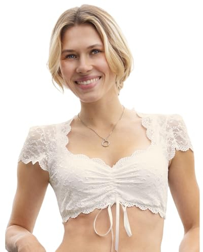Nina von C. Spitzen Dirndlbluse Valeska Kurzarm 48462971 (DE/NL/SE/PL, Numerisch, 34, Regular, Regular, Champagner)