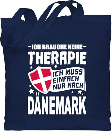 Shirtracer Baumwolltasche - Länder Fahnen und Flaggen - Ich brauche keine Therapie Ich muss einfach nur nach Dänemark - weiß - Unisize - Navy Blau - stoffbeutel baumwolle geschenke für fans souvenirs