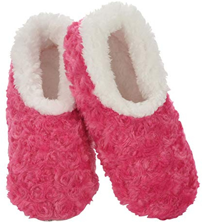Snoozies Womens Slipper Socks - Cozy Slippers for Women - Fuzzy House Slippers for Indoor Use - Soft Sole Slippers - Roses in Bloom - Dark Pink - Medium