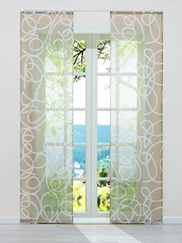 ESLIR Schiebegardinen Voile Flächenvorhänge Transparente Schiebevorhang Set 2er Gardinen mit Klettband Vorhang mit unregelmäßigen Kreis-Design Sand BxH 57x175cm 2 Stück