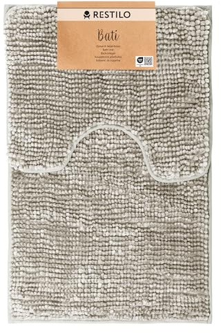 RESTILO Set Tappeti Bagno Antiscivolo 50 x 80 cm + 40 x 50 cm Tappetino da bagno super assorbente Beige Bati