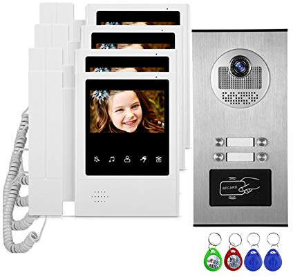 ANJIELO SMART 4M1B Interphone vidéo filaire TFT 4,3 Système de sonnette RFID avec écran 2/3/4 pour déverrouiller plusieurs appartements