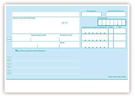 Privatrezepte A6 quer, 200 Blatt, chipkartengerecht, mit PZN und AUT idem Feld, blau, 80 g/m² Offset weiß, lose