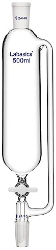Labasics Imbuto di Pressione Equalizzante, Pressione di Erogazione Imbuto in Vetro Lab Borosilicato Equal Press Funnel Giunto 24/40 con Tappo di Arresto in PTFE per Laboratorio, 500 ml