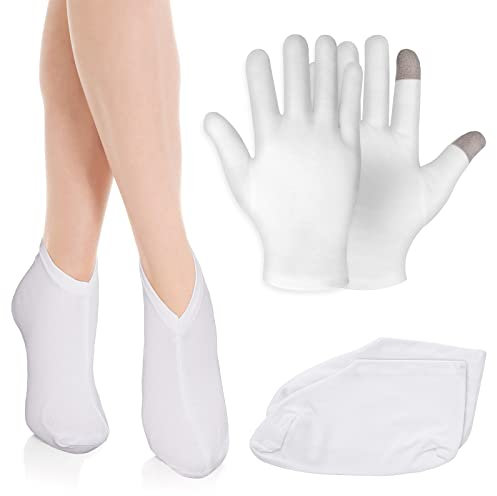 Sibba 2 Pairs Moisturizing Gloves Socks Touch Screen Moisturizing Gloves for Overnight Bedtime Heal Eczema Sleeping Lotion Hand Spa Treatment Gloves Socks Repair Rough Cracked Dry Chapped Skin