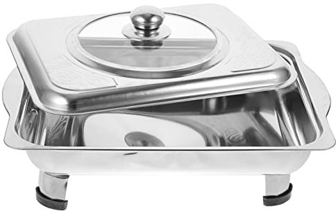 Cabilock Rectangular Stainless Steel Buffet Tray with Lid 13.4X11X3.7 Inch Large Dinner Plate Food Serving Dish for Catering Buffet and Home Use