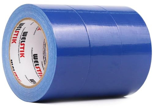WELSTIK Nastro adesivo professionale in tessuto impermeabile, 3 pezzi, 48 mm x 27 m, nastro adesivo colorato per riparazioni, fai da te, artigianato, uso interno ed esterno, blu