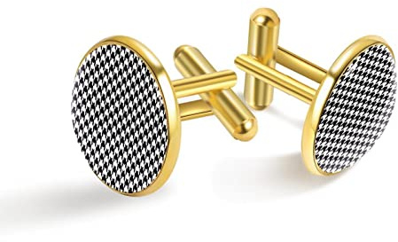 Gemelos de oro personalizados para camisa de esmoquin negro blanco pata de gallo clásico, 20mm*20mm, Acero inoxidable, Cuarzo creado