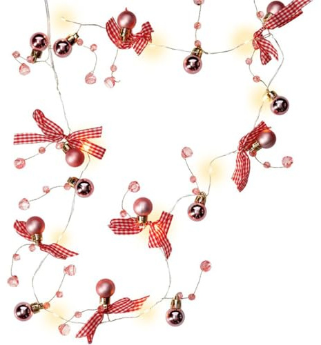 goobay 60269 10er LED-Silberdraht-Lichterkette/Kugeln & Schleifen/Lichterkette mit Timerfunktion/Warmweiß (3000 K) / Batteriebetrieben, Pink, Rot, Weiß, Gold, Silber