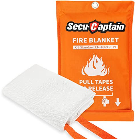 SecuCaptain Emergency Fire Blanket for Home and Kitchen - 40x40 Flame Suppression Fiberglass Fire Blankets for House Camping Car Office Warehouse Emergency Survival Safety