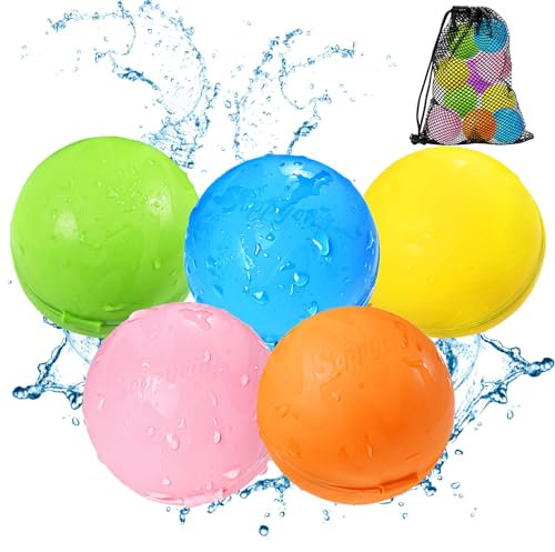 SOPPYCID Reusable Water Bomb balloons, Magnetic Refillable Water balls - Pool Toys for Boys and Girls, Beach Outdoor Activities Water Games Toy for kids Self Sealing Water Splash Ball (5Pack)