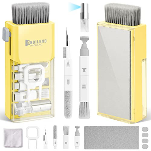 Ordilend Tastatur Reinigungsset, Alles in 1 Screen Cleaner Kit for iPhone Pro Handy, Tastaturreiniger mit Bürste Laptop Keyboard Cleaner for Tablet, Computer, PC Monitor,Kamera mit Patent Helles Gelb