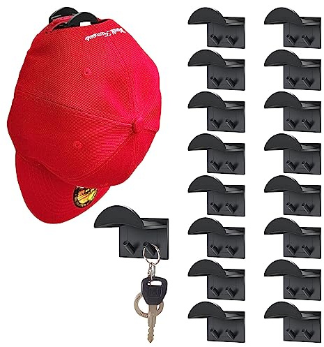 16 Stück Cap Halterung Wand, Hut Organizer mit Haken, Tür Baseball Huthaken Racks Wandmontage, Halter Veranstalter, Kappe Kleiderbügel Schrank, Hutaufbewahrung für Handtaschen Krawatten Schals