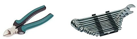 Brüder Mannesmann M10956 Werkstatt Seitenschneider 160mm & Mannesmann M19652 Gabelringschlüsell Satz 12-tlg. DIN 3113, Chrom-Vanadium Stahl