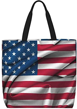 TRESILA Tote Bags Wiederverwendbare Einkaufstasche Handtaschen Für Frauen Umhängetasche Große Lebensmittel Lagerung Taschen 50 X 40 X 15 Cm - Weihnachten Briefkasten Und Geschenke, US-Flagge,