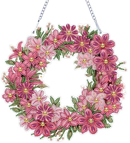 5D DIY Diamond Painting Weihnachtskranz Weihnachtsgirlande Set, Diamant Painting Anhänger Türkranz Kits mit Kette, Diamant Malerei Girlande Weihnachtsdeko Tür Fenster Deko DIY Geschenk (F)