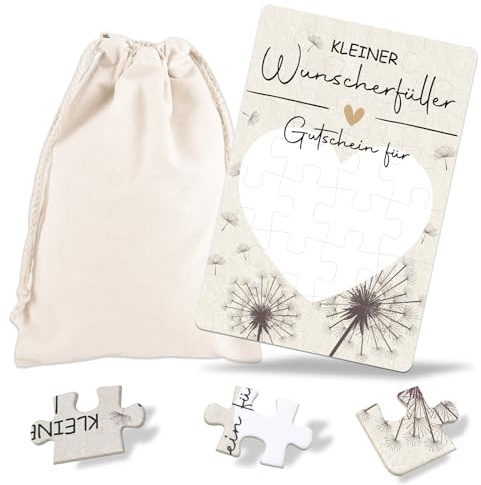 JOYEASE 24-teilig Wunscherfüller Gutschein Puzzle mit Baumwoll-Säckchen, Gutschein zum selber ausfüllen - Geburtstagskarte, personalisierte Geschenke für Freundin Frauen Männer, Geburtstagsgeschenk