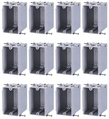 LEONLITE 12-Pack 22.5 Cubic Inch One Gang New Work Electrical Outlet Box, Ultra-deep Device Box, PVC Electrical Junction Box for Switch, GFCI, Step Light, ETL Listed, Gray