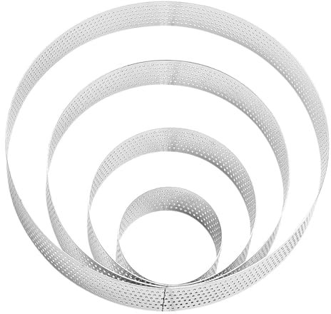 Tabanzhe Stainless Steel Perforated Tart Ring Set for Baking Tower Pie Cake Crumpets and Desserts - Heat-Resistant Cooking Rings (6/10/15/20cm Round, 4 Pieces)