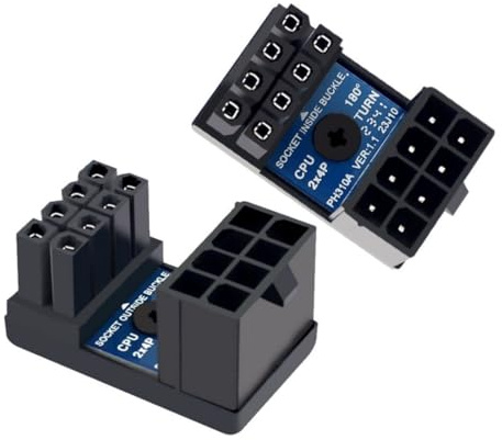 Chenyang 2 Pack ATX 8Pin EPS 12V 180 Degree Angled CPU Power Socket Inside Buckle Connector Adapter