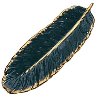 ABOOFAN Banana Leaf Shape Dark Green Ceramic Tray Large Serving Platter Snack Serving Dish Tableware for Occasions
