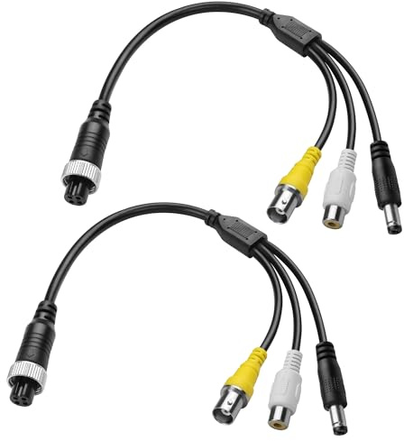 MEIRIYFA 4 Pin Aviation Female to RCA Plug Cable, 2Pack 4 Pin Female to RCA Female BNC Female and DC 5.5x2.1mm Male Connector Extension Cable for Car Backup Camera CCTV System - 29CM